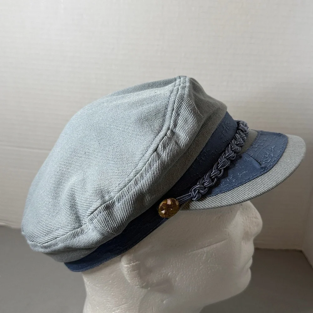 Epoch Sz S/M Stylish Blue Greek Fisherman Sailor Newboy Flat Cap Braided Band